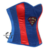 Red Satin Blue Sequins Superman Costume Overbust Bustier Corset Top